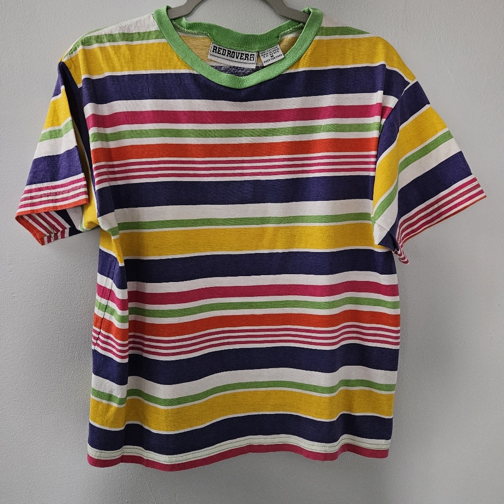 Vintage Striped T-Shirt Womens Small Medium Cotton Rainbow Pride Casual‎